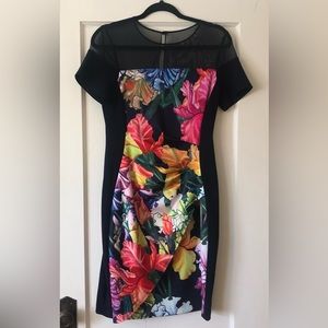 Joseph Ribkoff tropical-print dress with princess panels, size 10